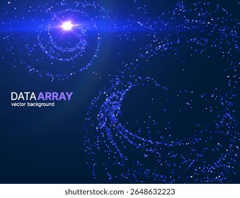 Túnel hipnótico futurista de partículas de dados borradas que se contorcem por um espaço cheio de estrelas. Perfeito para capas de livros de ficção científica, visuais de música ou ambientes metaversos. Plano de fundo do vetor