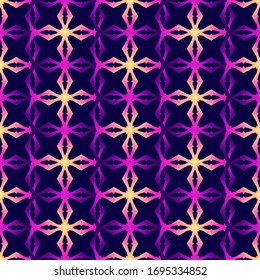 Hypnotic geometric seamless pattern. Neon gradient abstract vector wallpaper. Tribal fusion elements. Exotic openwork trippy background.