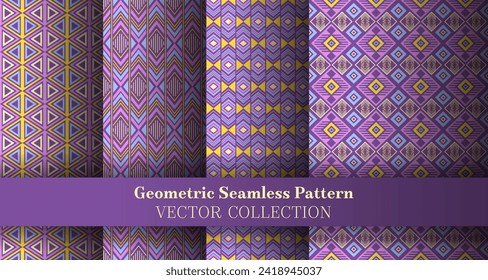 Hypnotic geometrical chevron seamless ornament bundle. Indian tracery ethnic patterns. Chevron lozenge geometric vector repeating ornament collection. Cover background swatches.