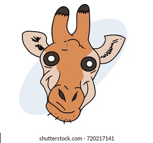 Hypnotic giraffe face, hand drawn cartoon image. Freehand artistic illustration.