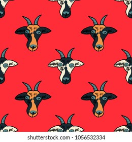 Hypnotic goat muzzle seamless pattern. Original design for print or digital media.