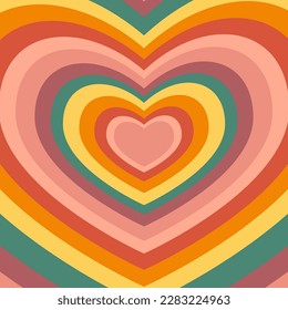 Hypnotic heart shaped tunnel. Rainbow retro wallpaper in the mood of the psychedelic 70's.