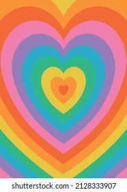 Hypnotic heart tunnel. Rainbow retro wallpapper in the mood of the psychedelic 70's. Vector illustration.