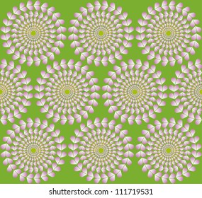 Hypnotic  hearts.  Optical illusion: rotation of hearts on a circle. Seamless pattern