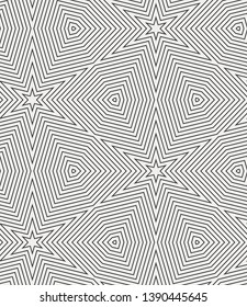Hypnotic Kaleidoscope Moire Black and White Line Seamless Repeat Vector Pattern