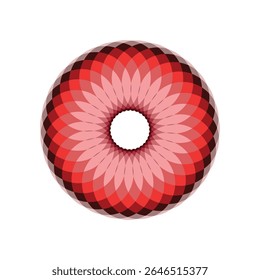 Uma mandala hipnótica projeta a simetria radiante em forma de pétala em gradientes vermelhos e rosas. Ideal para arte digital, visuais de meditação ou impressões modernas.