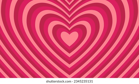 Hypnotic Monochrome horizontal background of heart shaped tunnel. Pink and red colors. Rainbow retro wallpapper. Trendy vector illustration in style retro 60s, 70s.