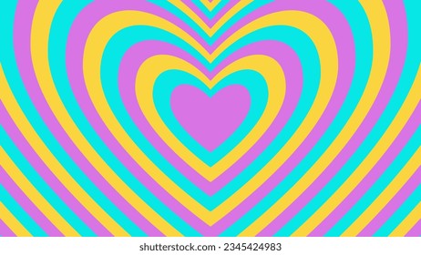Hypnotic Monochrome horizontal background of heart shaped tunnel. Pink and red colors. Rainbow retro wallpapper. Trendy vector illustration in style retro 60s, 70s.