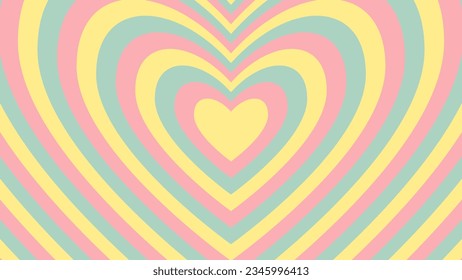 Hypnotic Monochrome horizontal background of heart shaped tunnel. Pink and red colors. Rainbow retro wallpapper. Trendy vector illustration in style retro 60s, 70s.