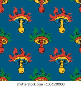 Hypnotic mushroom seamless pattern. Original design for print or digital media.