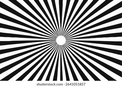 Hypnotic Optical Illusion Background, Black and White Radial Pattern, Psychedelic Starburst Design. Hypnotic Optical Illusion Black and White Radiating Lines. 