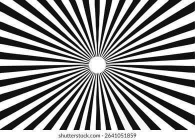 Hypnotic Optical Illusion Background, Black and White Radial Pattern, Psychedelic Starburst Design. Hypnotic Optical Illusion Black and White Radiating Lines. 