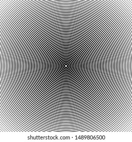 Hypnotic optical illusion pattern using concentric circles with strong contrast in black and white. 