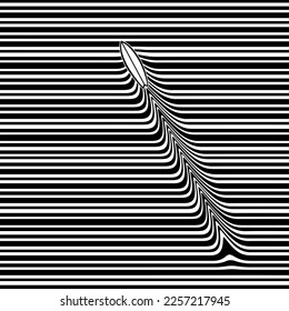 Hypnotic optical vector illustration. Multidimensional sea waves with sup board drifting through.