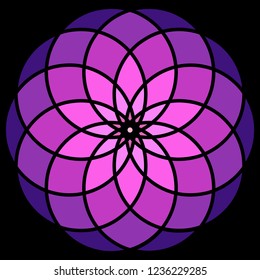 Hypnotic round ornament like a stylish lotus flower. Vector illustration for your unusual abstract design logo.