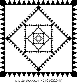 A hypnotic series of concentric, nested diamond shapes with sawtooth (zigzag) edges, radiating from a central square point.
