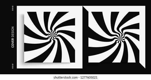 Hypnotic spiral background. Pattern with optical illusion. Black and white design. Striped background. Vector illustration.