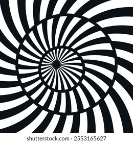 Hypnotische Spirale schwarz-weiß Spinntunnel optische Illusion realistische Vektorgrafik. Gebogene psychedelische Spirale drehen Wirbel Whirlpool Muster magische Fantasie