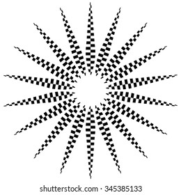 Hypnotic spiral / burst element in checkered fashion. Abstract vector art.