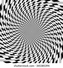 Hypnotic spiral / burst element in checkered fashion. Abstract vector art.