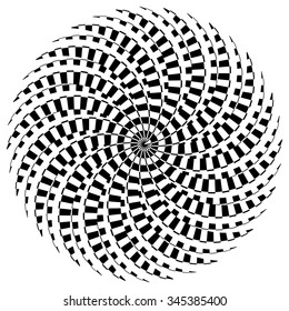 Hypnotic spiral / burst element in checkered fashion. Abstract vector art.