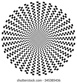 Hypnotic spiral / burst element in checkered fashion. Abstract vector art.