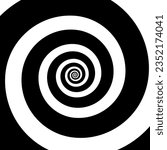 Hypnotic spirals background. Radial optical illusion. Black and white swirl tunnel wallpaper. Spinning concentric curves. Vortex or whirlpool design for poster, banner, flyer. Vector illustration
