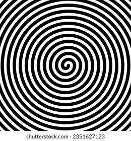 Hypnotic spirals background. Radial optical illusion. Black and white swirl tunnel wallpaper. Spinning concentric circles. Vortex or whirlpool design for poster, banner, flyer. Vector illustration