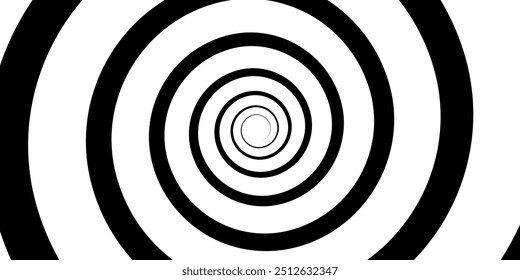 Hypnotic spirals background. Radial optical illusion. Black and white swirl tunnel wallpaper.