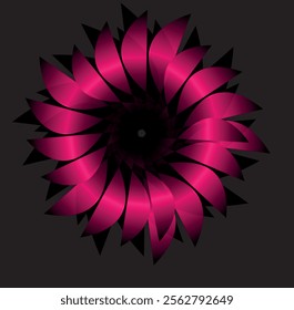 Hypnotic Teal Spiral: Pink Abstract Floral Petals Forming a Mesmerizing Design on a Deep Black Background