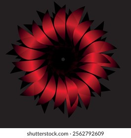 Hypnotic Teal Spiral: Red Abstract Floral Petals Forming a Mesmerizing Design on a Deep Black Background