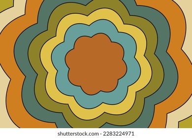 Un túnel hipnótico en forma de flor. Papel pintado retro arcoiris en el ánimo de los psicodélicos años 70.