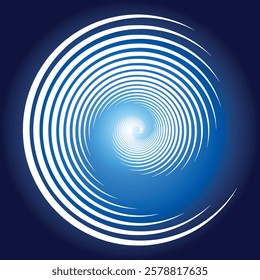 Hypnotic white spiral vortex on a deep blue background, symbolizing energy, motion, and infinite depth. A perfect abstract design for futuristic and sci-fi aesthetics