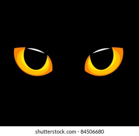 Hypnotic yellow cat eyes in darkness. Vector illustration