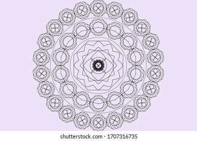 Hypnotical circle ethnic patterns. It could be used as mandala art, abstract background, wallpaper, glossy paper, page, paper, textile, etc. Vector drawn.