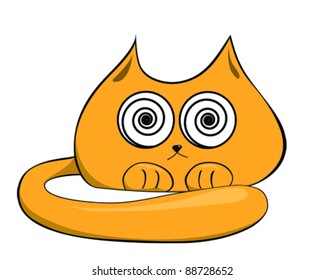 Hypnotist ginger cat with huge eyes (vector illustration)