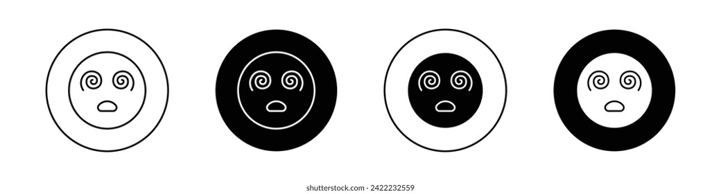 Conjunto de iconos Emoji hipnotizados. Resumen Símbolo vectorial de cara de locura de ojos en un estilo negro relleno y delineado. Signo de arte del corazón mareado.