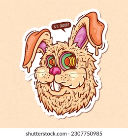 The Hypnotized Rabbit Hand Drawn Color Vector Doodle Illustration