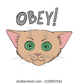 Hypnotizing cat, obey, vector
