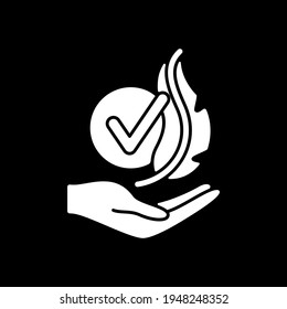 Hypoallergenic cosmetics dark mode glyph icon. Products for sensitive skin. Organic product. Dermatology, cosmetology. White silhouette symbol on black space. Vector isolated illustration