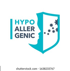 Hypoallergenic Emblem - Anti Allergy Stamp - Human Profile And Shield Blocking The Inhalation Of Harmful Allergens - Medical Pharmacy Products Symbol