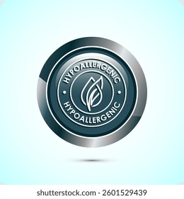 Hypoallergenic tested icon design illustration. Cosmetic certification label, Hypoallergenic icon sign, Gray color round button design