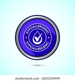 Hypoallergenic tested icon design illustration. Cosmetic certification label, Hypoallergenic icon sign, Blue color shadow button design