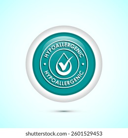 Hypoallergenic tested icon design illustration. Cosmetic certification label, Hypoallergenic icon sign, Teal color round button design