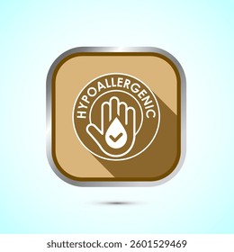 Hypoallergenic tested icon design illustration. Cosmetic certification label, Hypoallergenic icon sign, Gold color shadow button design