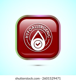 Hypoallergenic tested icon design illustration. Cosmetic certification label, Hypoallergenic icon sign, Red color square button design