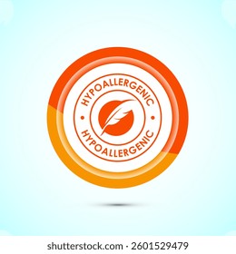 Hypoallergenic tested icon design illustration. Cosmetic certification label, Hypoallergenic icon sign, Orange color button design