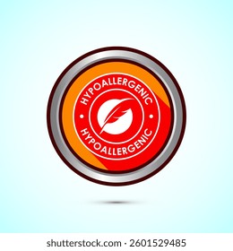 Hypoallergenic tested icon design illustration. Cosmetic certification label, Hypoallergenic icon sign, Orange color shadow button design