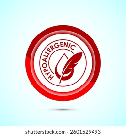 Hypoallergenic tested icon design illustration. Cosmetic certification label, Hypoallergenic icon sign, Red color button design
