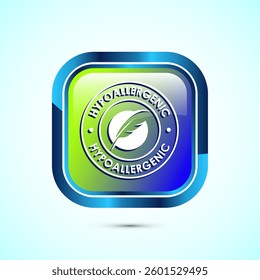 Hypoallergenic tested icon design illustration. Cosmetic certification label, Hypoallergenic icon sign, Glossy square button design